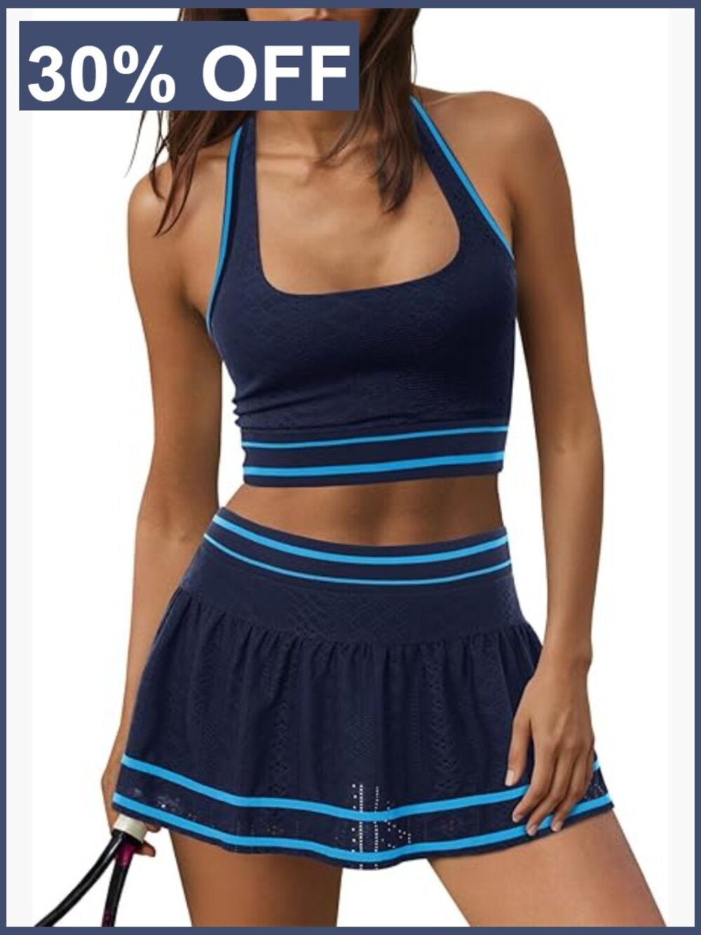 Women's 2 Piece Tennis Skirt Set Workout Set Halter Backless Sports Bra & Golf